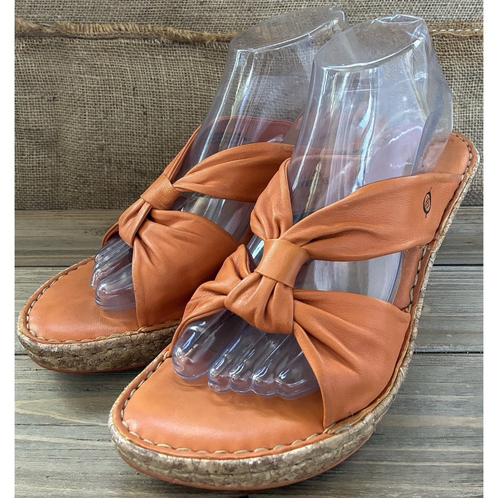 Born Monte Carlo Knotted Leather Wedge Sandals 9 Orange Cork‎ Platform BOHO